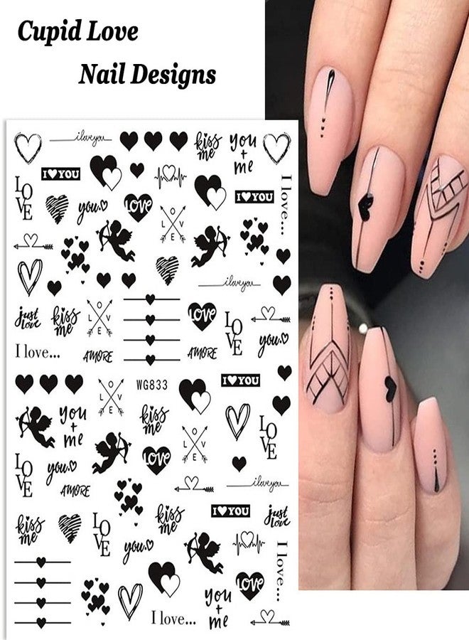 SINSEN Heart Nail Stickers - 6 Sheets Hearts Nail Decals for Women - 3D Self Adhesive Heart Nail Art Stickers - Black Red Heart Love Angel Cupid Nail Designs DIY Valentines Manicure Decorations - Image 4